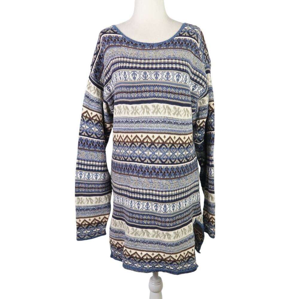 Vintage 90s BP Nordstrom blue fair isle mini sweater dress M